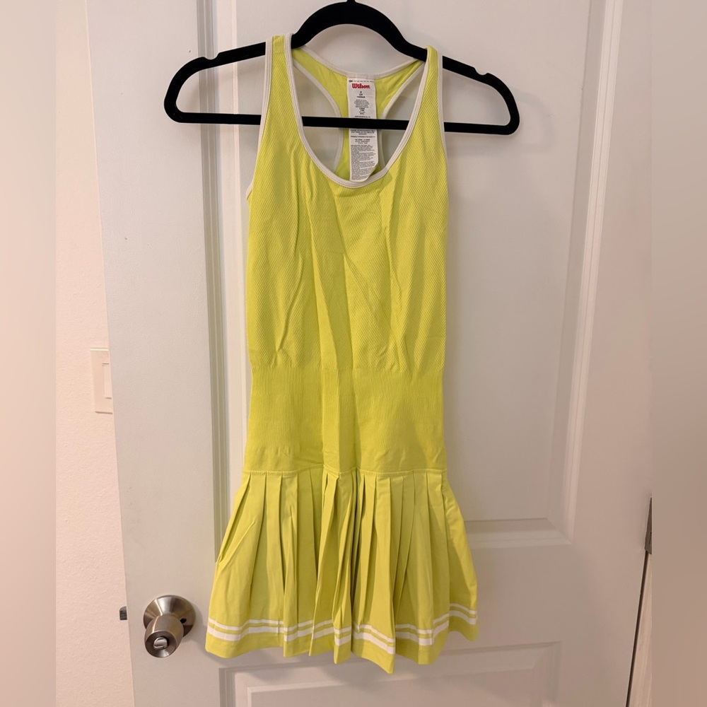 Wilson Midtown Tennis Dress Neon Yellow Built-In Shorts Size Small NWOT